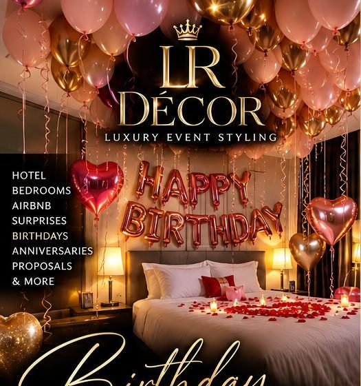 Rose gold birthday bedroom surprise