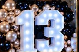 Giant LED number 13 with balloons